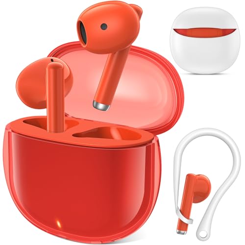 AHFYCIH Wireless Earbuds,White Clear Body HiFi Bass Stereo Bluetooth Headset with Over Ear Hook Headphone,Cordless Earphone for iPhone 17 16e 16 15 14/Samsung S26 S25 S24 S23 S22/Pixel 10a 10 9