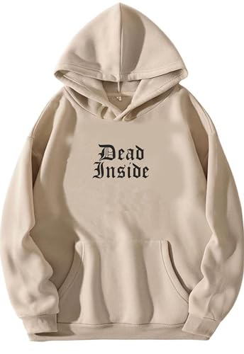 BE SAVAGE Unisex Dead Inside Unique White Full Sleeves Stylish Kangaroo Pocket Cotton Drop Shoulder Hooded Neck Loose Hoodies Beige, XL BE SAVAGE Unisex Dead Inside Unique White Full Sleeves Stylish Kangaroo Pocket Cotton Drop Shoulder Hooded Neck Loose Hoodies Beige, XL