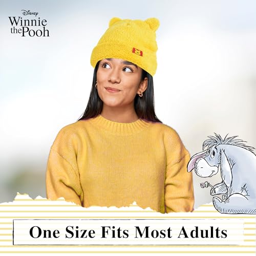 Image of Disney Winnie The Pooh Beanie Hat, Winter Knit Cap with 3D Ears, Yellow