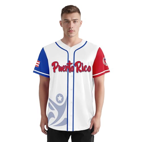 Camiseta de béisbol personalizada Puerto Rico, jersey puertorriqueño para softball, con botones, para juegos y eventos miniatura 2