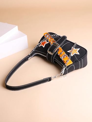 Image of Verdusa Women's Y2k Star Embroidery Shoulder Bag Mini Chain Vacation Hobo Handbag Purses Orange One-Size