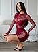 AVZXSA Womens Sexy Mesh Long Sleeve Mini Dress, Lace Babydoll Clubwear Cutout Round Neck Short Bodycon Dresses, Wine Red, OS