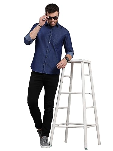 Image of IndoPrimo Men's Cotton Shirt with Spread Collar Neck Line Striped Pattern Full Sleeves Regular Fit Western Style and Standard Length