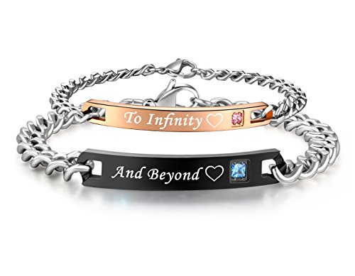 SunnyHouse Jewelry His Hers Matching Set Titanium Stainless Steel To Infinity And Beyond Couple Bracelet in a Gift Box (To Infinity)