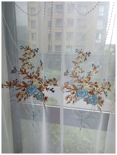 Gardin Spets Luxury Lace Blue Broderade Gardiner Sheer for vardagsrum Rosa-Lila Romantisk Princess Fönsterskärm Kök Tulle Drapes Spetsband (Color : Light blue, Size : Grommet Top)