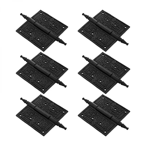 Renovators Supply Manufacturing Cabinet Hinge For Cabinet Door 7.5 In. Black Wrought Iron Butt Hinge Victorian Steeple Tip Rust Resistant Flush Mount Hinges With Hardware, Pack Of 6 #TOP16