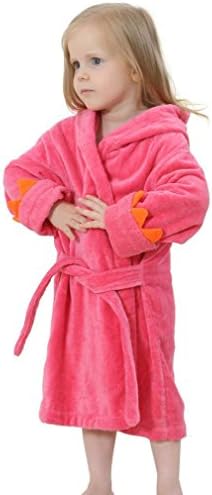 Girls Boys Toddler Robe, Kids Hooded Cotton Terry Dinosaur Bathrobe