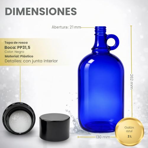 Miniatura 4 de Mikken Blaue Xl - Botella De Cristal 2 L, Para Rellenar, Con Tapón De Rosca Negro