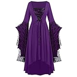 🖤Kleid Damen Steampunk Kleid Chiffon Kleid Sommerkleid Schulterfrei Lange Ärmel Unregelmäßig Mittelalter Kleidung Viktorianisch Kostüm Halloween Cosplay Damen Gothic Plissee Miniröcke Hohe Taille Kurze A-Linie Flare Rock Kleid mit Taschen für Punk Gothic Girls Renaissance Kostüm Damen Robe zum Schnüren Mittelalter Kleid mit Kapuze Langarm Retro Gothic Cosplay Halloween Karneval