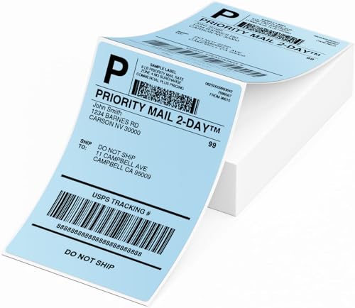 Image of Phomemo 4X6'' Thermal Shipping Label - Pack of 100 4x6 Fan-Fold Label for Shipping Labels, Address, Mail, Product Logo Labels, Commercial Grade, Blue