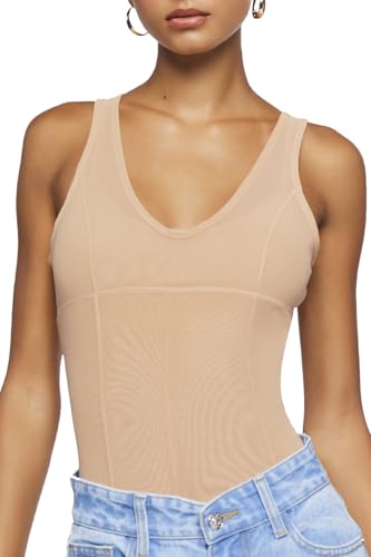 Body sans manches avec col en V décolleté plongeant haut moulant stretch femme