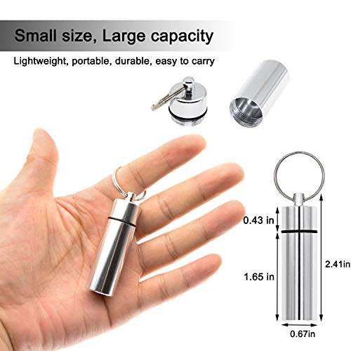 TEESHLY 6 Pcs Pill Box with Keychain, Aluminum Waterproof Pill Case Organizer Drug Storage Holder Container for Outdoor Travel Camping (Flat Bottom, Silver) - Thumbnail 7
