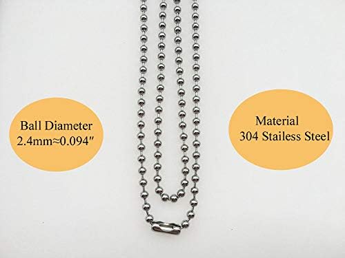 2.4mm Diameter Bead Chain, Jewery Marking Chains, Brag Tag Chains, 304 Stainless Steel Bead Chain, Suitable for Dog Tag Chain, Key Chains, Necklace Chain,10 Matching Connectors (#3, 9.84 Feet)