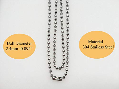 2.4mm Diameter Bead Chain, Jewery Marking Chains, Brag Tag Chains, 304 Stainless Steel Bead Chain, Suitable for Dog Tag Chain, Key Chains, Necklace Chain,10 Matching Connectors (#3, 9.84 Feet)