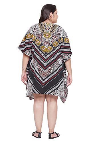 Image of Oussum Short Caftans for Women Plus Size Kaftan Tunic Tops Polyester Summer Beach Clothing Mini Cover Ups Dress for Ladies