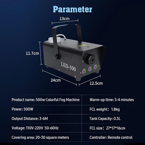 Máquina de humo con luces LED, control remoto inalámbrico y cableado, efecto de humo colorido para escenarios, bares, fiestas y salas privadas, 500 W (negro) miniatura 7