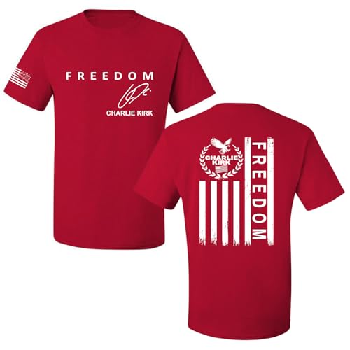 Signature Charlie Kirk Shirt, Charlie Kirk T Shirt, Charlie Kirk Merch, Freedom T Shirt, Front and Back Unisex, Mens, Womens, Red, XX-Large