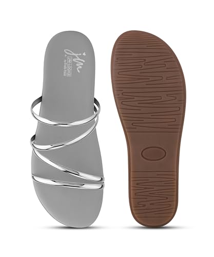 Image of JM LOOKS Women Minimalist Multi Strap Flat Sandals Daily Wear Comfort Open Toe Slip On Slides