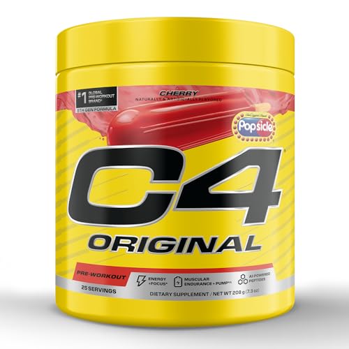 Image of Cellucor C4 Original Pre Workout - Popsicle Cherry - Pre-Workout for Endurance, Focus & Performance with 200mg Caffeine, Beta-Alanine, Creatine Nitrate, L-Arginine & PeptiPump - Sugar Free, 25 Serv