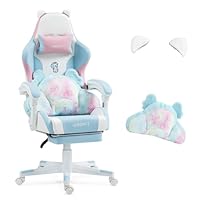 新品　組立済み 猫耳ゲーミングチェア（フットレスト付き） - 調節可能な腰部サポート、耐荷重140kg。取り外し可能な可愛い猫耳、綿詰めの人間工学設計PCチェア、女の子/ティーン向け（ブラックピンクモデル） Amazon.co.jp: VIGOSIT 猫耳ゲーミングチェア（フットレスト付き