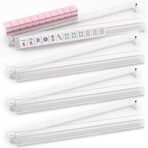 Mahjong Racks with Pushers Set of 4, All in One Acrylic Mahjong Pushers and Racks, Portable American Mahjong Accessories