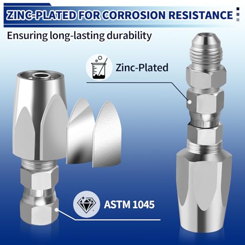 Image of Hydraulic Hose Repair Kit, 14 inch ID Reusable hydraulic Hose Fittings 2 Pack | Fits #4 Hydraulic Hose; Heavy Duty Zinc-Plated Steel; Up to 4000 PS; Leak-Free Field Repair Kit for R2 R16 R17 R19 Hoses