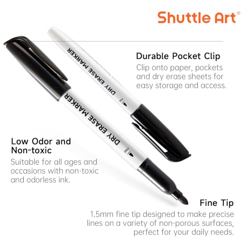 Image of Shuttle Art Dry Erase Markers, 16 Pack Black Whiteboard Markers,Fine Tip Dry Erase Markers for Kids,Perfect for Writing on Whiteboards, Dry-Erase Boards,Mirrors,Calender,School Office Supplies