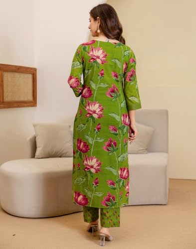 Image of SKYLEE Women's Cotton Printed Straight Kurta with Pant & Dupatta