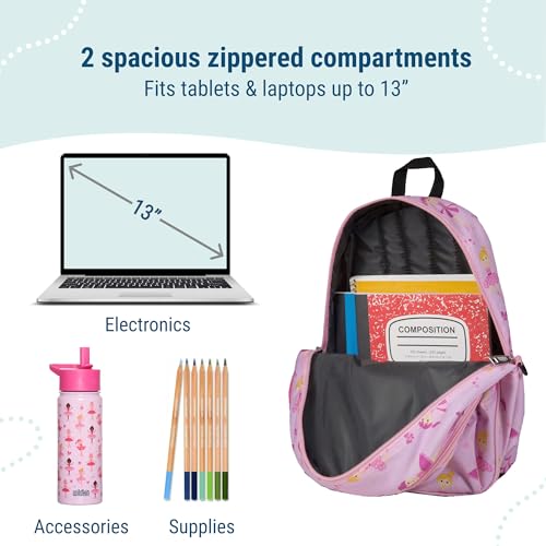 Image of Wildkin 15 Inch Backpack for Kids, Ballerina | Ages 5-10, padded straps, side water bottle pocket - coordinates with matching Wildkin lunch boxes and water bottles