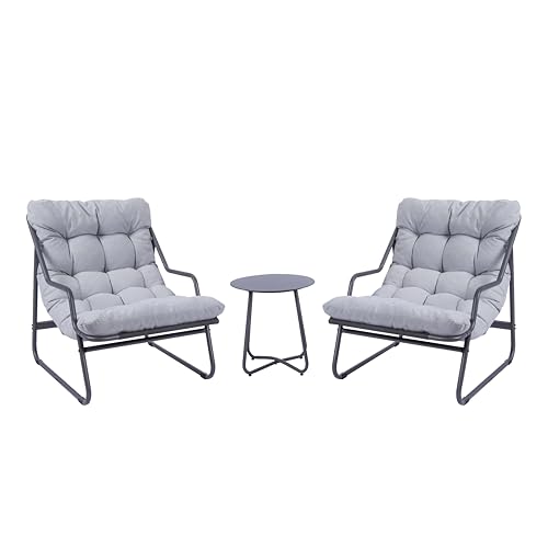 Koll Living Outdoor Bistro-Set Lara | Modernes Gartenmöbel Set mit 2 Sesseln & Tisch | Wetterfest UV-beständig wasserabweisend (Grau)