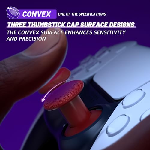 Image of eXtremeRate ThumbsGear V3 Interchangeable Ergonomic Thumbsticks for PS5 Controller, Replacement Analog Thumb Sticks for PS4 Controller - Carmine Red 4 Height Adjustable Convex, Concave Grip Joysticks