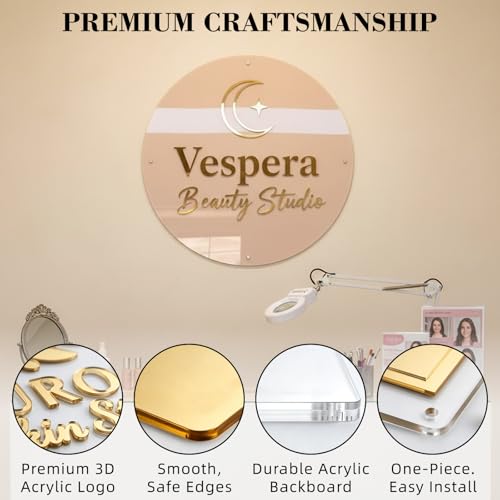 Image of Custom Acrylic Salon Logo Sign, Personalized 3D Beauty Business Wall Sign for Lash Nail Spa Boutique Reception Decor, Double Layer Acrylic Branding for Studio Storefront