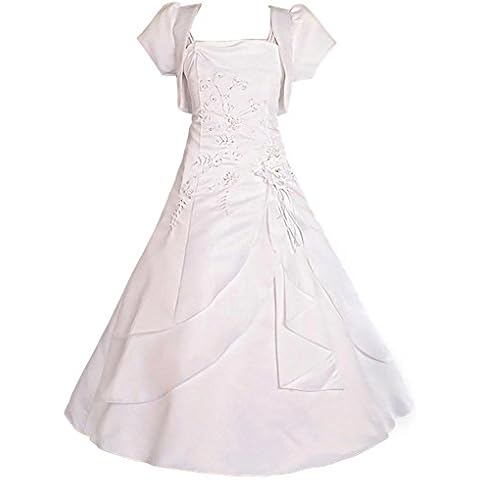 Lito Angels Girls' White Satin Dress with Bolero Cover