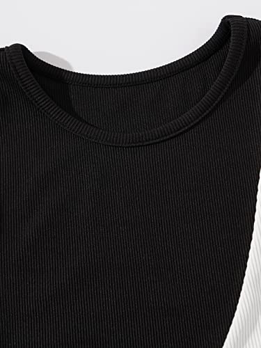 Verdusa Women's Color Block Round Neck Sleeveless Ribbed Crop Tank Top Black M #TOP2