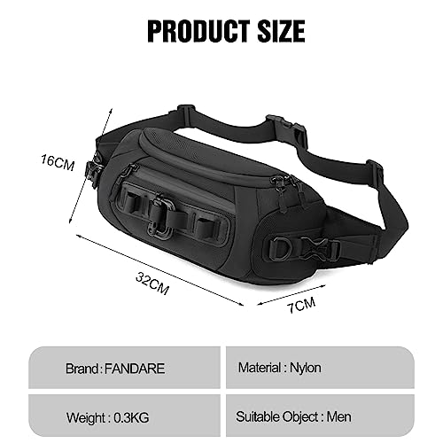 FANDARE Waist Fanny Pack Casual Sling Bag Sport Bumbags for Women Men Sling Bag Nylon Chest Crossbody Bag Cover Pack for Hiking Cycling Travelling Outdoor Gym Business College Shoulder Bag Black - Image 3