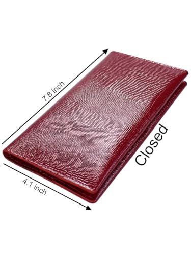 Genuine leather banknote wallet Travel red Lizard (leather, durable stitching, folds in half, holds 4 cards, coin pocket, flat banknote compartment)2