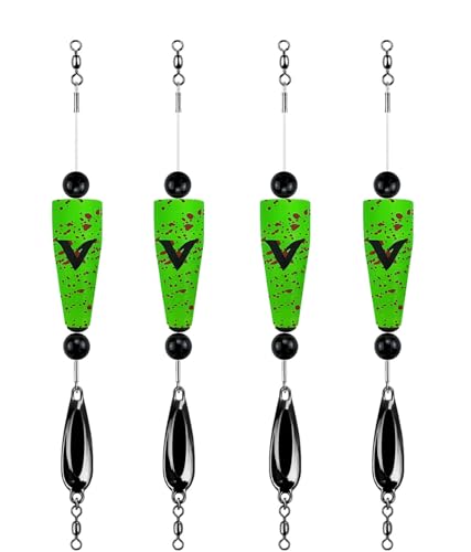 4 Pack Pre-Rigged Popping Corks for Fishing Nylon Line Saltwater Fishing Cork Float with Rattling Beads Weighted Popping Cork Rig for Redfish Trout Snook (Green with Brown Splatter 3 (3/4oz))