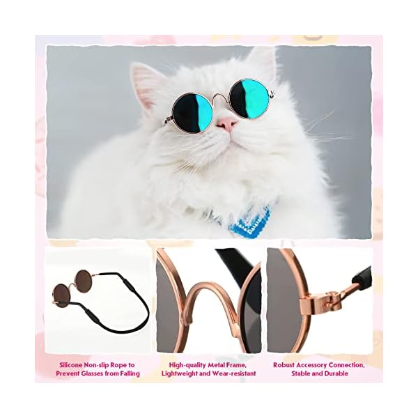 8 pcs pet dog cat costume dog neck tie and dog sunglasses for small dog cat round metal cat classic retro sunglasses cat tie pet costume tuxedo necktie collar puppy grooming accessories cosplay party - image 4
