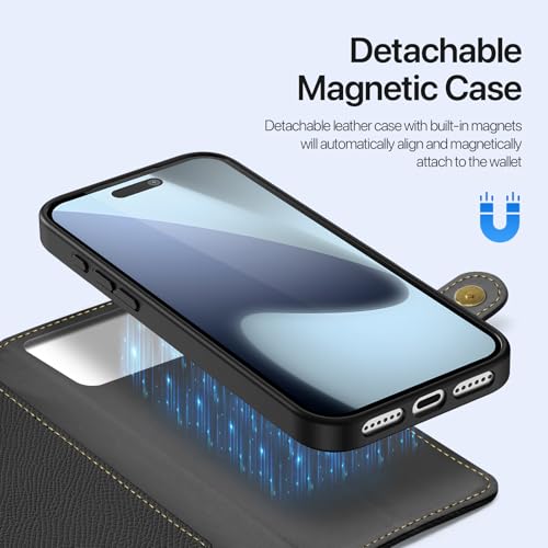 Étui portefeuille iPhone 17 Pro MagSafe en cuir noir avec porte-cartes
