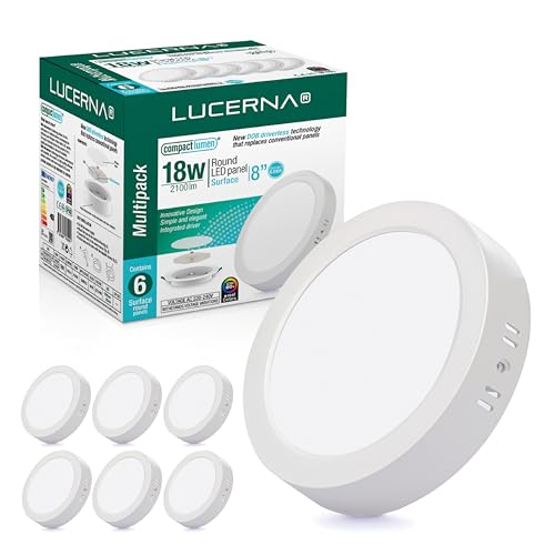 LUCERNA Downlight LED techo superficie 18W - Luz Blanco Frío 6500 K - 2100 LM - Plafon LED techo Redondo Superficial - Focos LED interior techo - Kit Instalación - Plafones para techo LED en PACK de 6