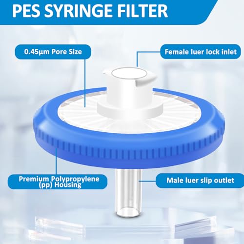 Image of Xin Tester 100 PCS Non-Sterile Syringe Filter MCE Membrane 25mm Diameter 0.45um Pore Size Hydrofilic Syringe Lab Filters