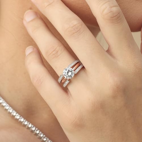 1/5 Ctw Lab Created Moissanite & Lab Grown Diamond Cathedral Enhancer Guard Ring In 14K Gold Over Sterling Silver Jewelry For Women (0.20 Cttw), Gift For Her4