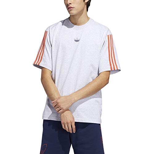 adidas Mens Badge of Sport Graphic Tee (Light Grey Heather Black Logo, X-Large)