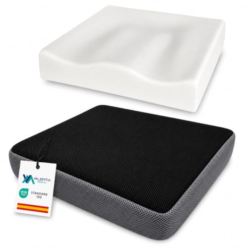 VALENTIA MEDICAL Cojin Antiescaras Viscoelástico para Silla Ruedas con Funda Lavable Antideslizante Alivio Coxis Dolor Lumbar Ortopedico Ergonomía Adultos Prevención Escaras Oficina Coche Sofa Hogar