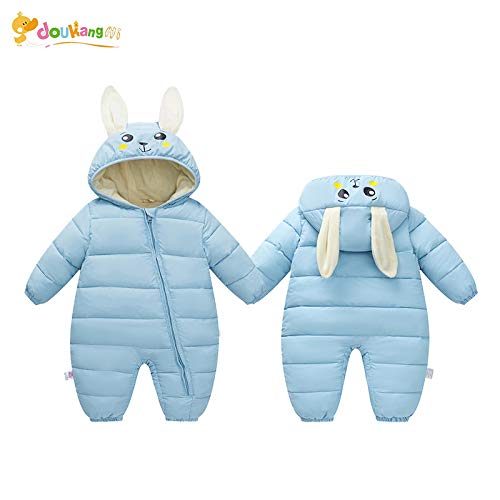 JELEUON Baby Infant Toddler Newborn Boys Girls One Piece Cute Rabbite Ears Puffer Down Hooded Jacket Jumpsuit Snowsuit Romper 6-9M Red
