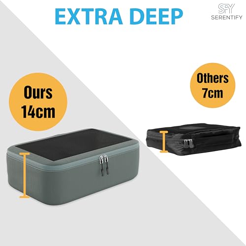 Extra Deep Packing Cubes for Suitcases - 6PCS Suitcase Organiser Bags Set (XL, L, M, S, Shoe Bag, Laundry Bag) - Durable Nylon Ripstop Fabric - Holiday Travel Essentials (Grey) - Image 4