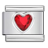 MARJS Ruby Red July Smooth Love Heart Month Birth Year Birthday Stone Anniversary Birthstone Crystal Silver Italian 9mm Link Stainless Steel Modular Compatible With Bracelet