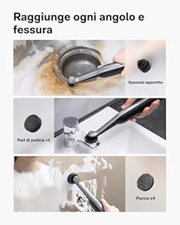 HOTO Wand™ Spazzola Elettrica per Pulizia, Spazzola Senza Fili per Fughe Type-C, Spazzola Rotante IPX7 con 12 Testine per Pulizia di Fughe, Angoli, Spazi Stretti, Bagno, Cucina e Piastrelle