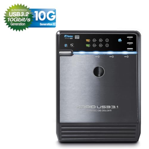 FANTEC QB-35U31R zewnętrzna obudowa dysku twardego RAID do 4 x 8, 89 cm (3,5 cala), złącze USB 3.1 generacji II, funkcja Raid z 2 niezależnymi zestawami, wentylatory 80 mm, czarna