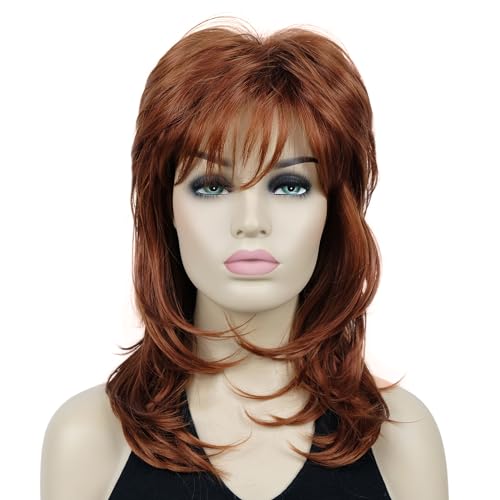 Lydell Long Soft Shaggy Layered Classic Cap Full Synthetic Wigs (130 Copper Red)